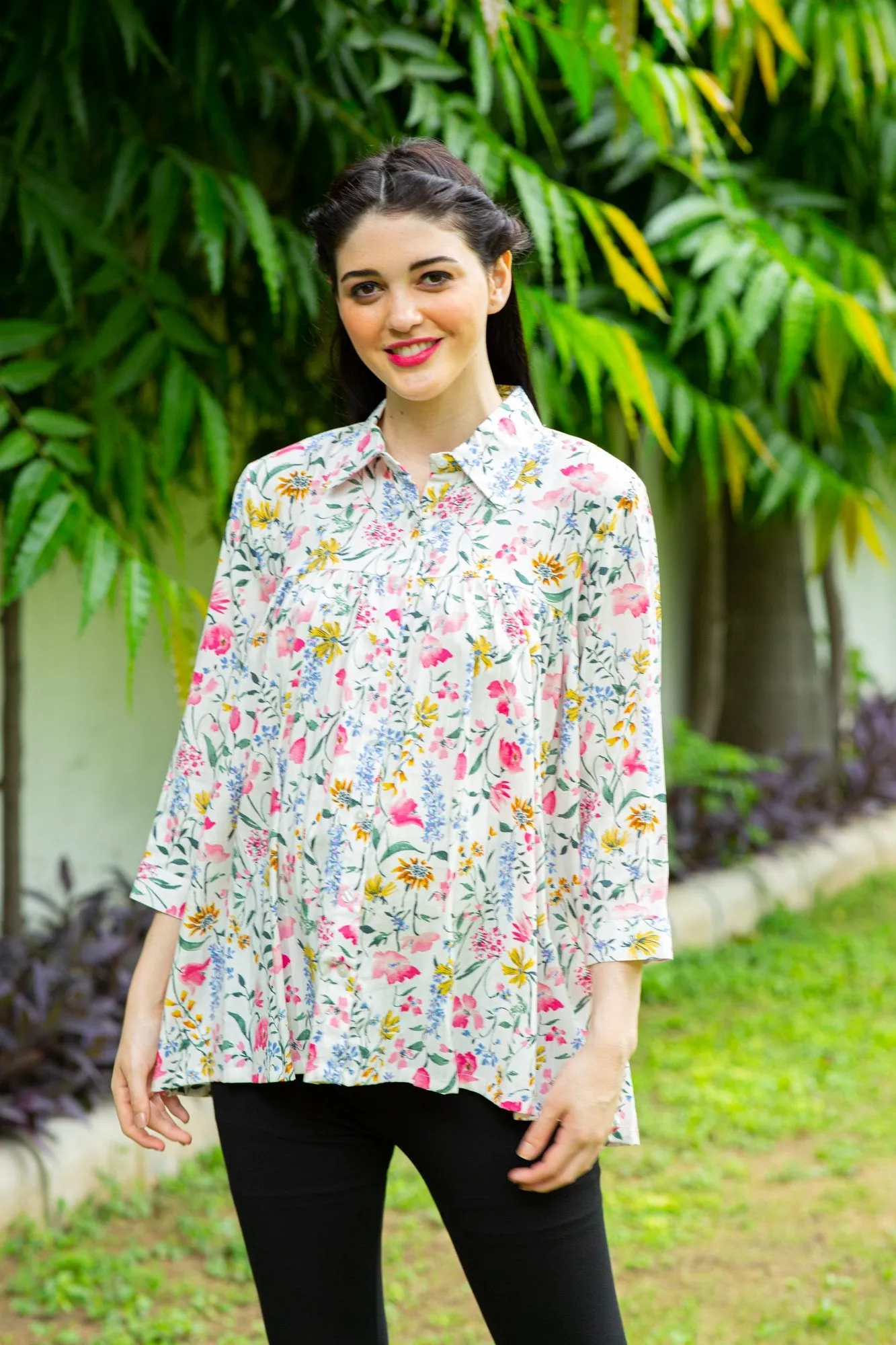 Happy Floral Gathered Maternity & Nursing Top