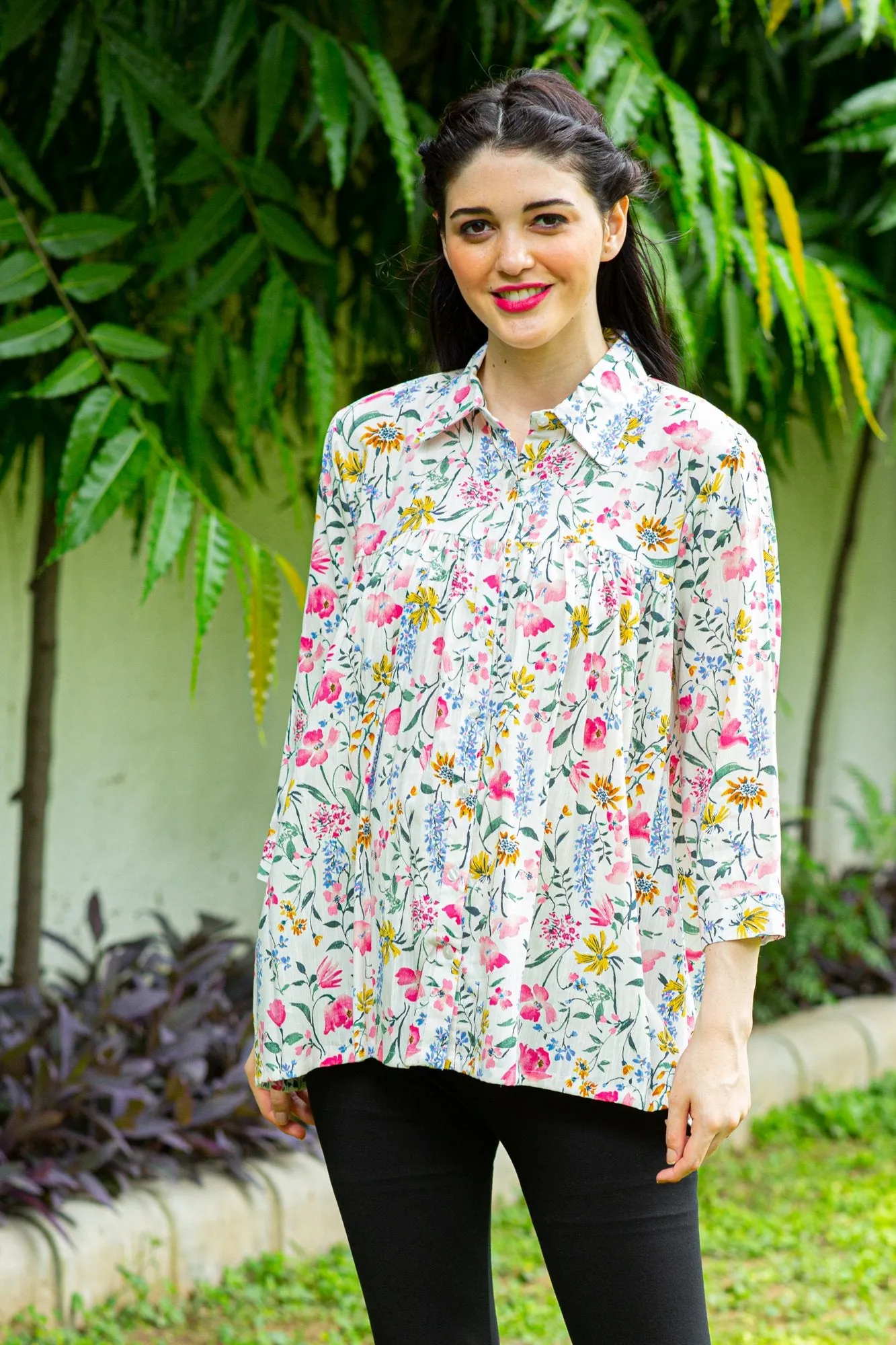 Happy Floral Gathered Maternity & Nursing Top