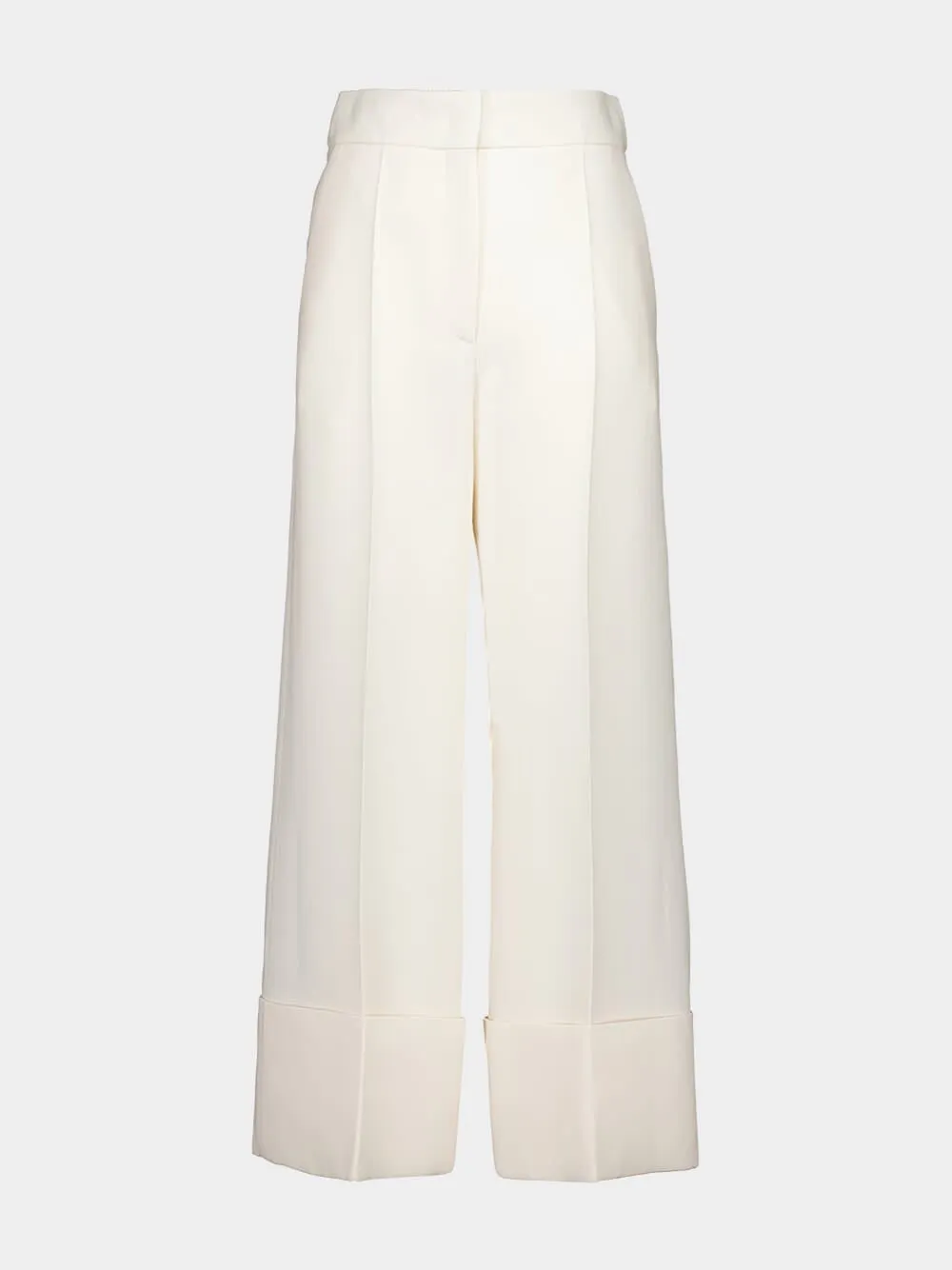 Ivory Wide-Leg Virgin Wool Crepe Trousers