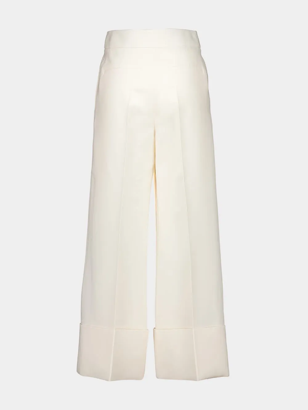 Ivory Wide-Leg Virgin Wool Crepe Trousers