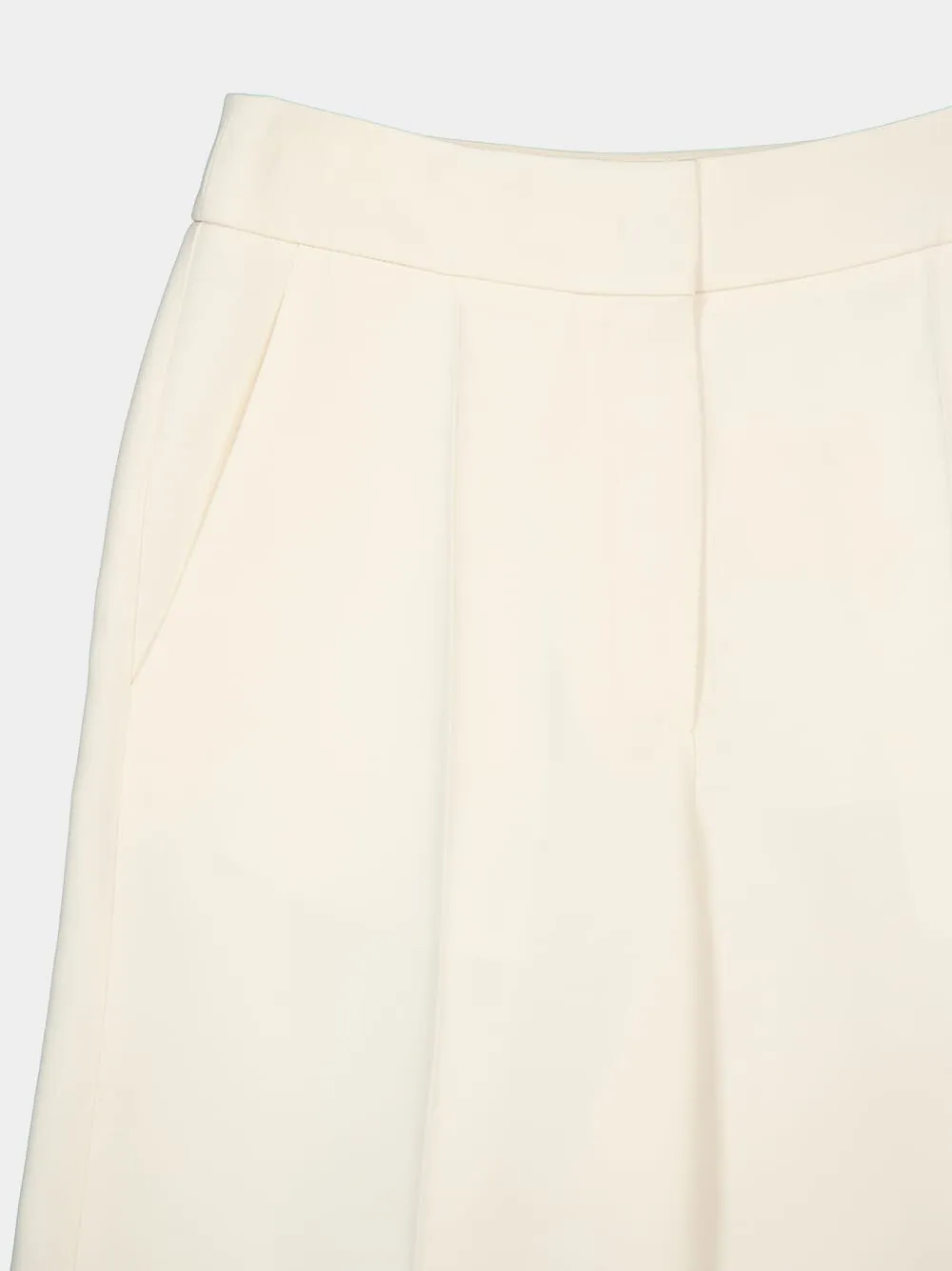 Ivory Wide-Leg Virgin Wool Crepe Trousers