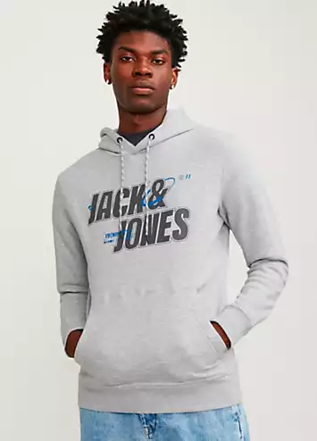 Jack & Jones JCOBLACK Logo Printed Hoodie | Grattan