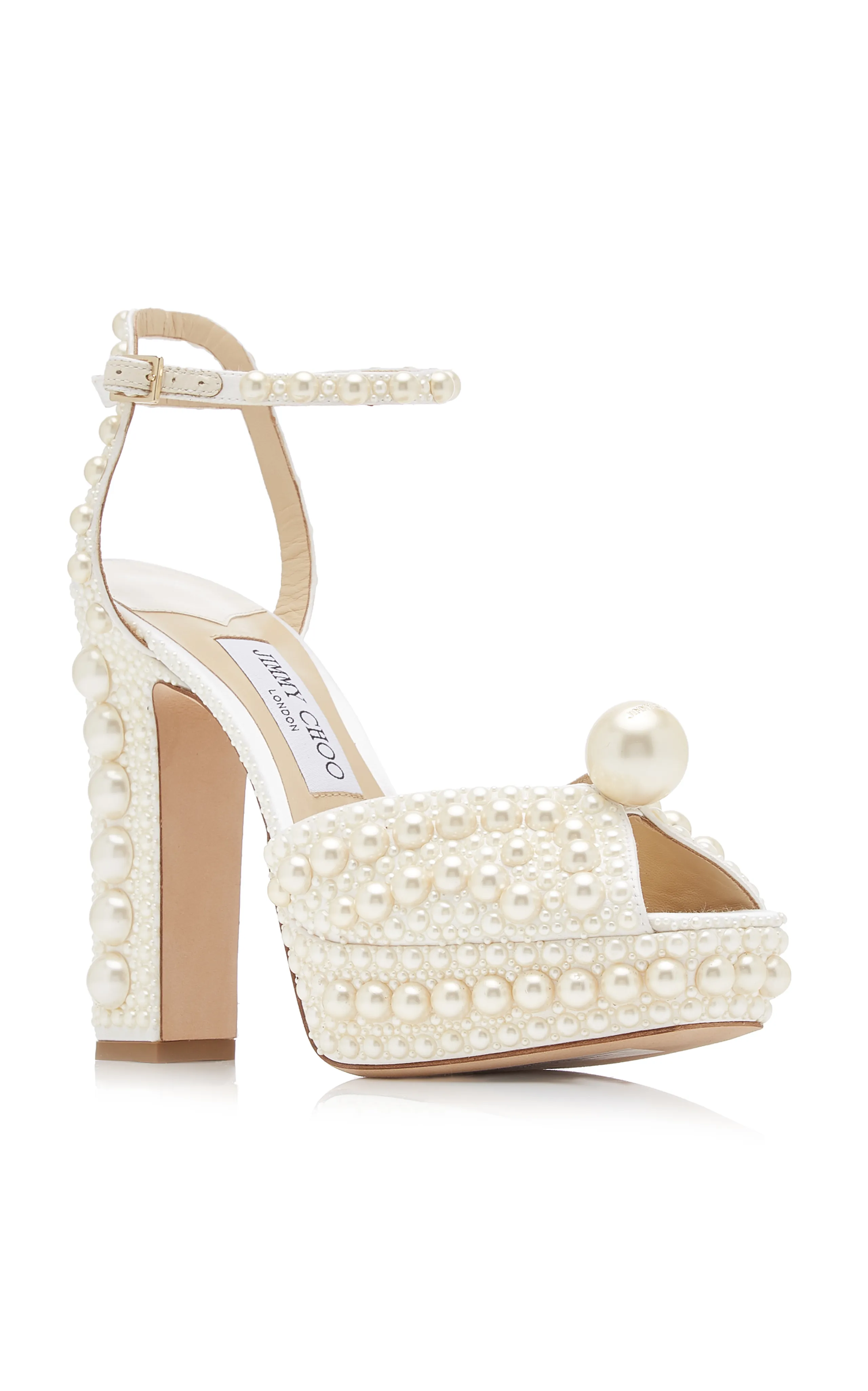 Jimmy Choo Sacaria Pearl-Embellished Satin Platform Sandals