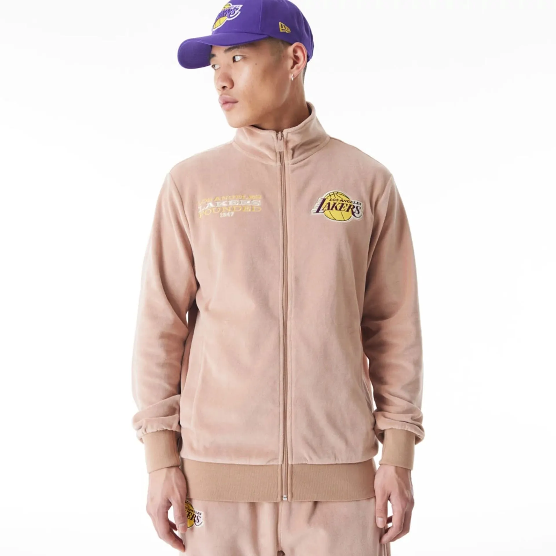 LA Lakers NBA Lifestyle Velour Beige Track Jacket