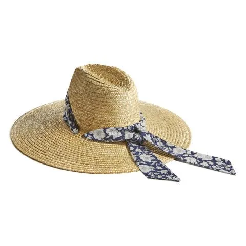 --Liberty Blue Flower Ribbon Straw Hat-