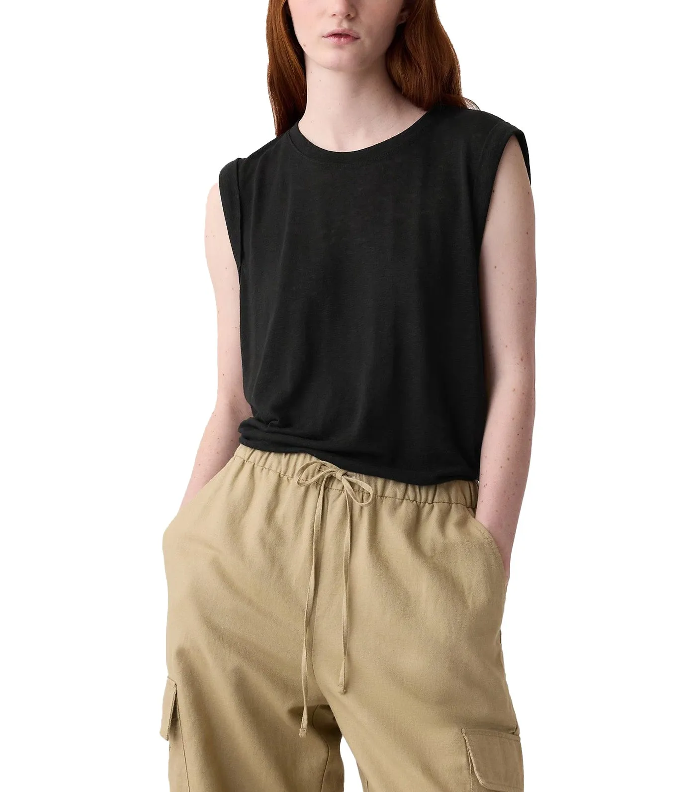 Linen-Blend Tank Top Black