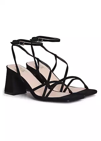 Linzi Memphis Black Crossover Slingback Block Heeled Sandals | Kaleidoscope