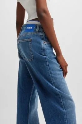 Long-length straight-fit jeans in blue stretch denim