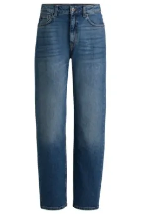 Long-length straight-fit jeans in blue stretch denim