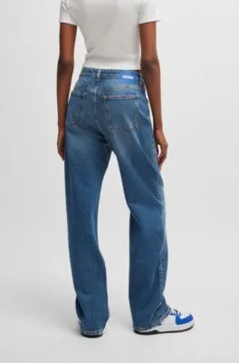 Long-length straight-fit jeans in blue stretch denim