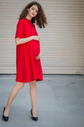 Luxe Berry Crepe Maternity Swing Dress