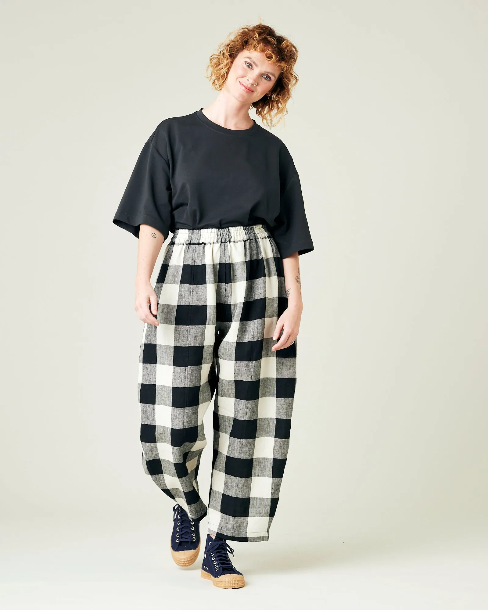 Mabel Stone & Black Mega Check Linen Trousers