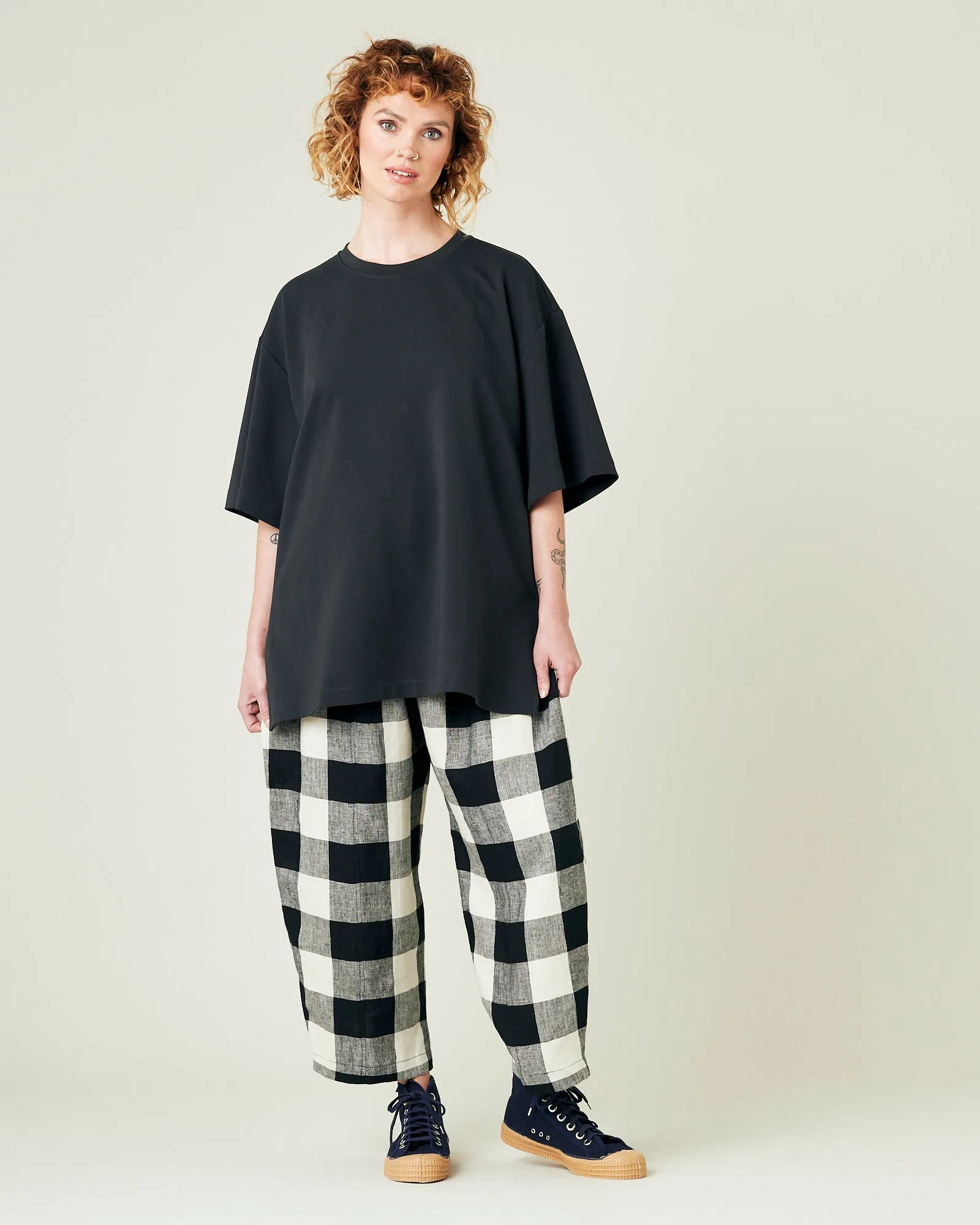 Mabel Stone & Black Mega Check Linen Trousers