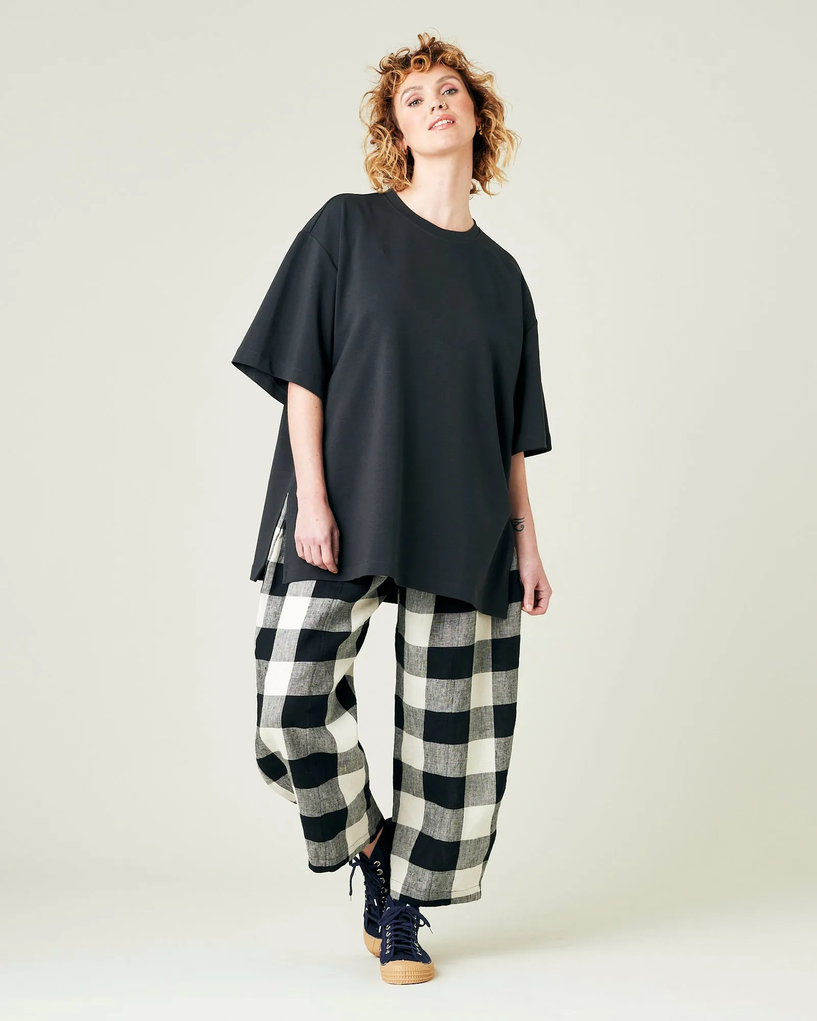 Mabel Stone & Black Mega Check Linen Trousers