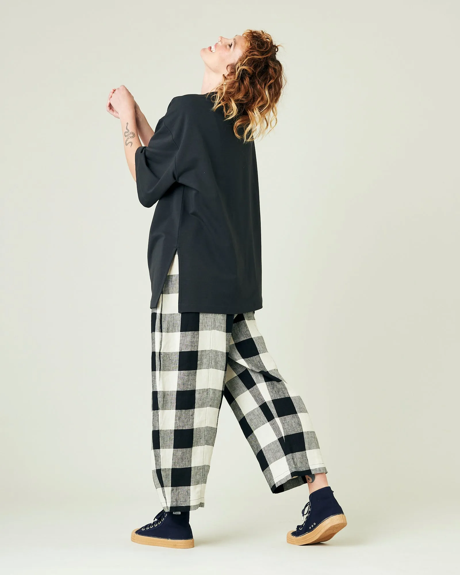 Mabel Stone & Black Mega Check Linen Trousers