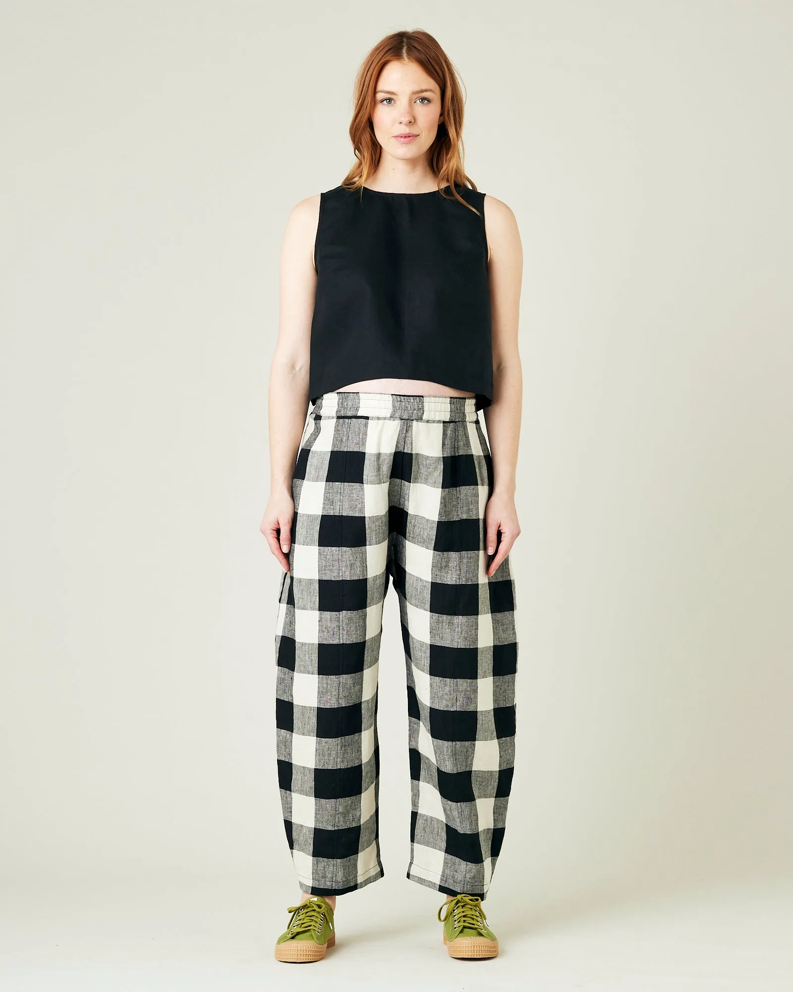 Mabel Stone & Black Mega Check Linen Trousers