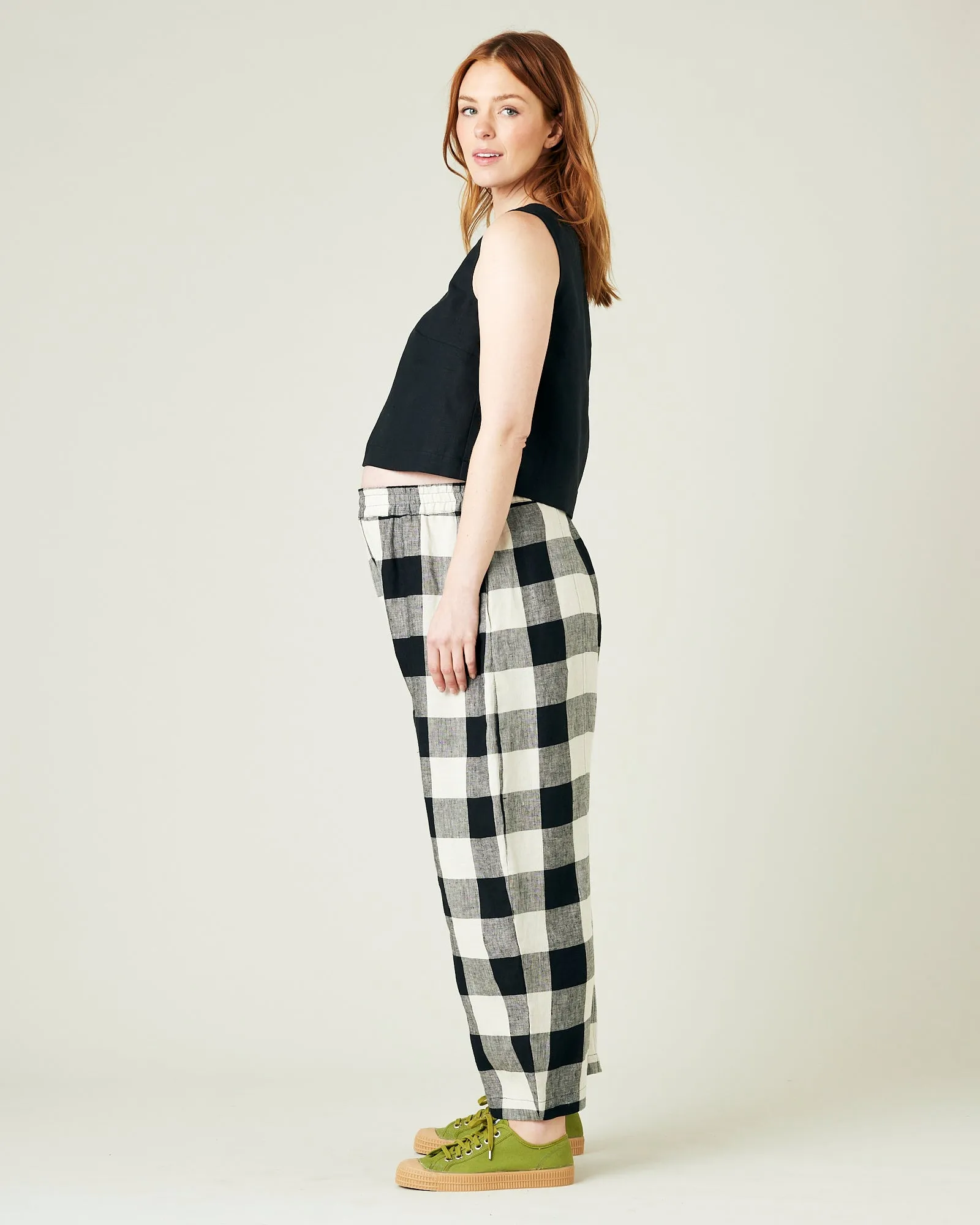 Mabel Stone & Black Mega Check Linen Trousers