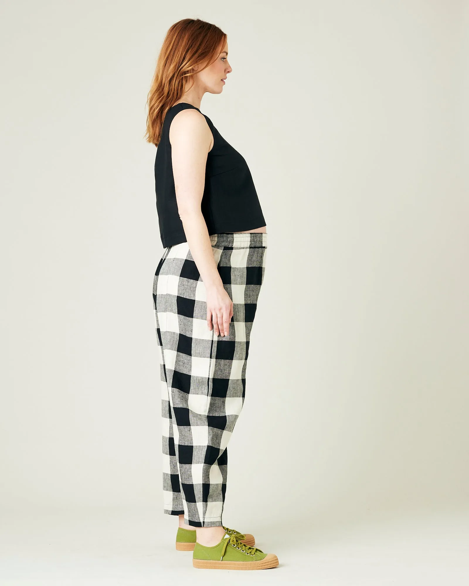 Mabel Stone & Black Mega Check Linen Trousers