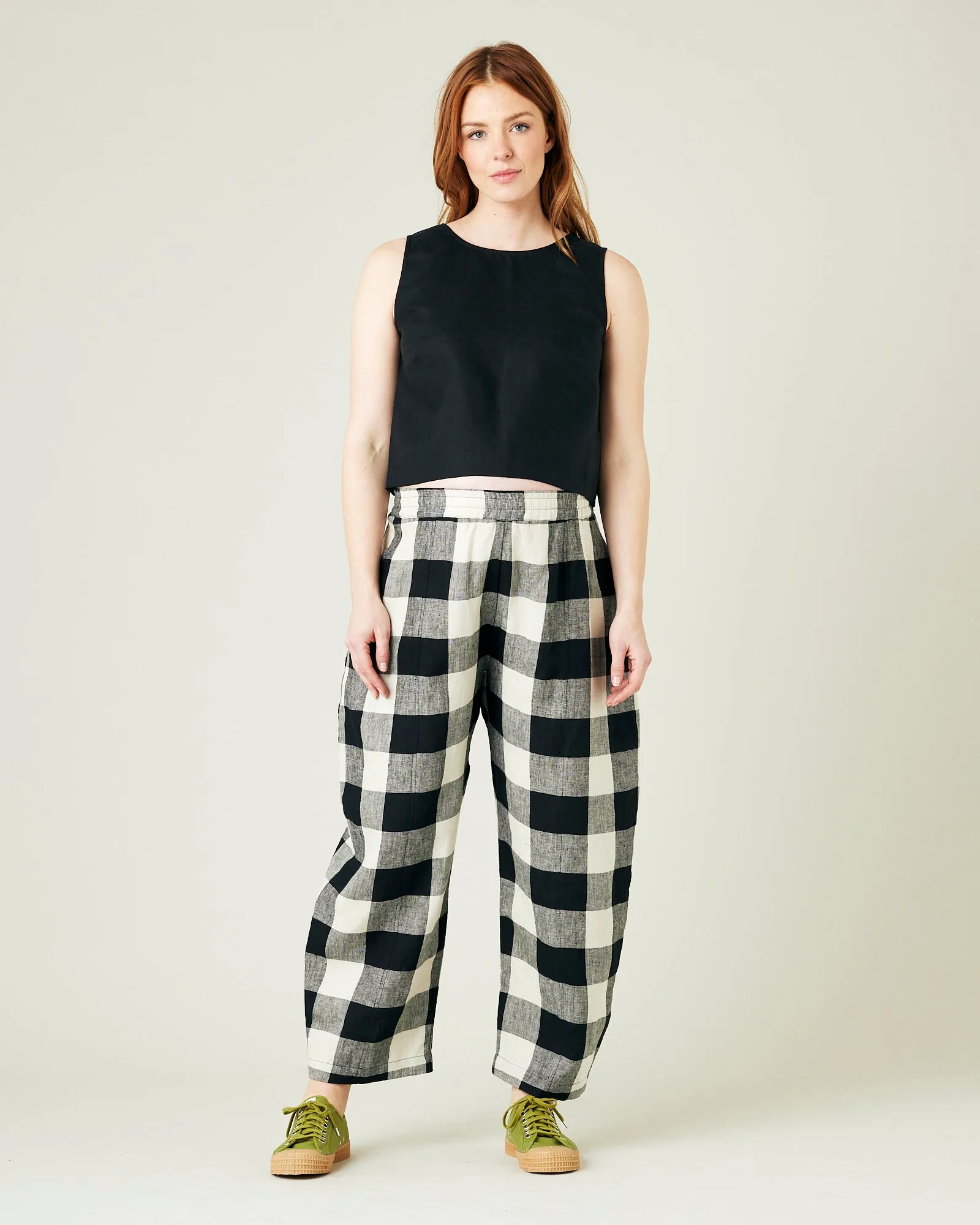 Mabel Stone & Black Mega Check Linen Trousers