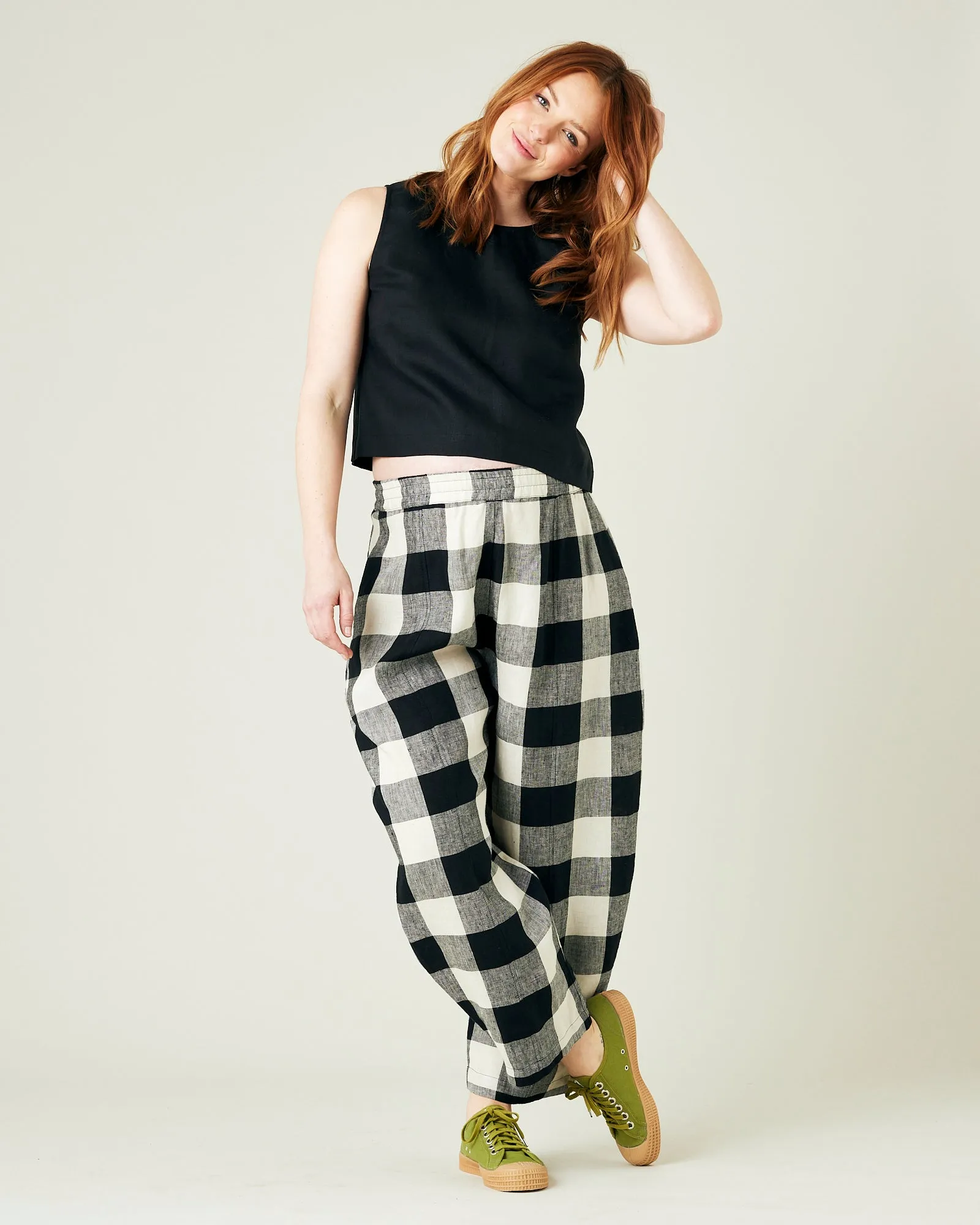 Mabel Stone & Black Mega Check Linen Trousers