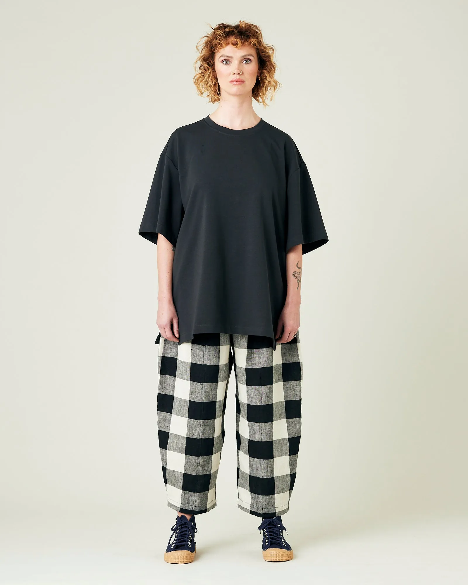 Mabel Stone & Black Mega Check Linen Trousers