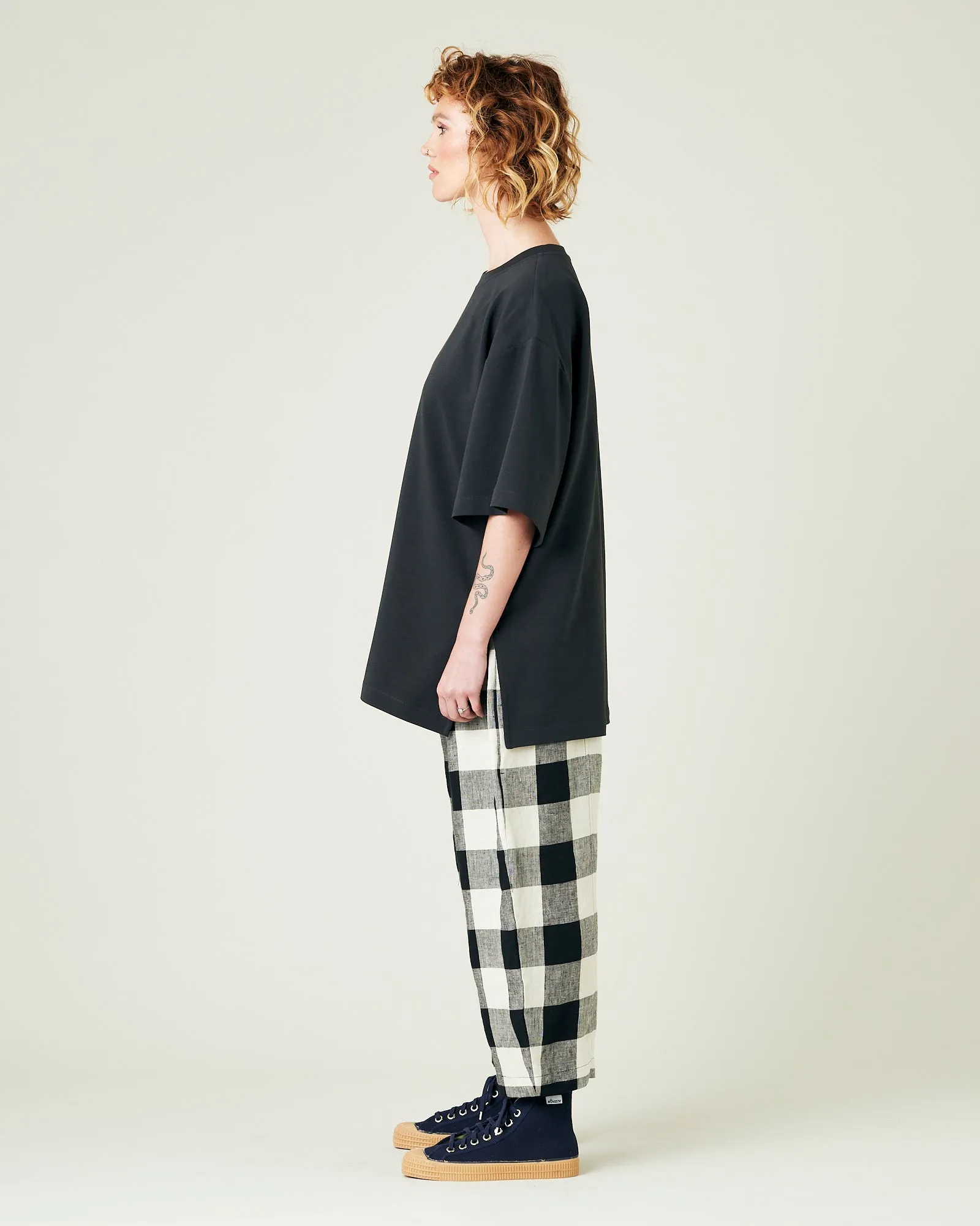 Mabel Stone & Black Mega Check Linen Trousers