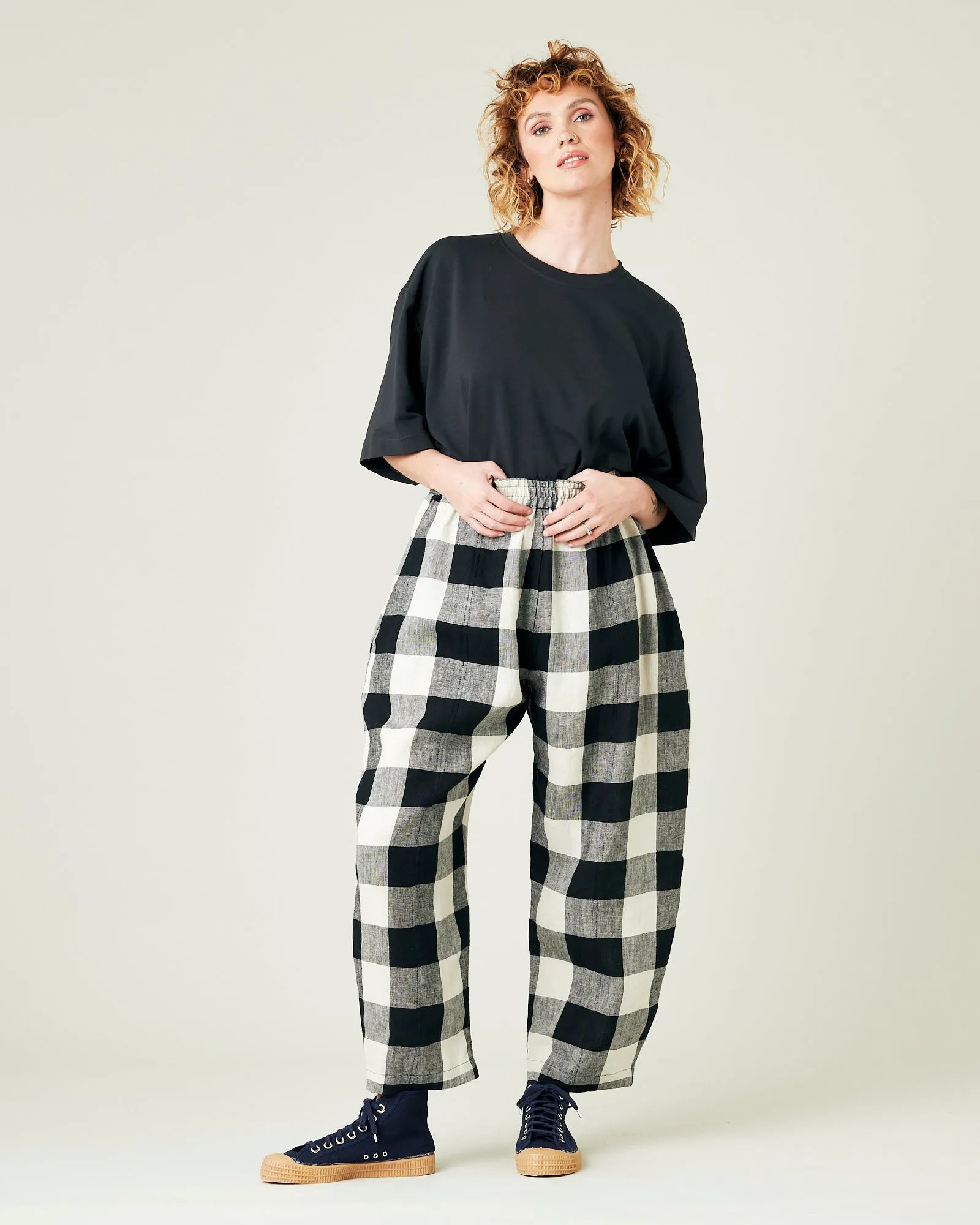 Mabel Stone & Black Mega Check Linen Trousers