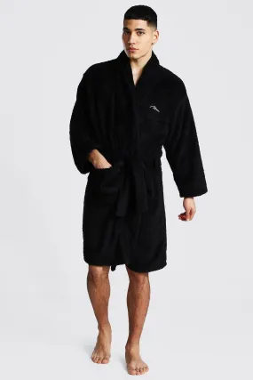 Man Signature Fleece Dressing Gown | boohooMAN UK