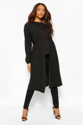 Maternity Balloon Sleeve Tie Waist Duster