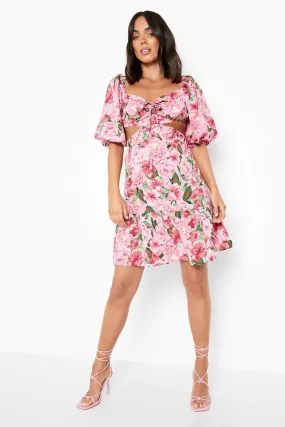 Maternity Floral Puff Sleeve Smock Dress