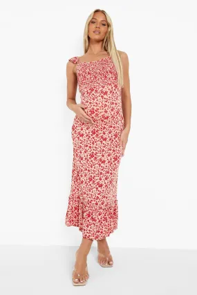 Maternity Frill Shoulder Floral Smock Dress