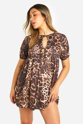 Maternity Leopard Tie Front Smock Dress