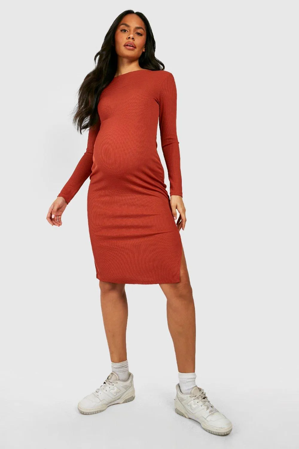 Maternity Long Sleeve Split Midi Dress