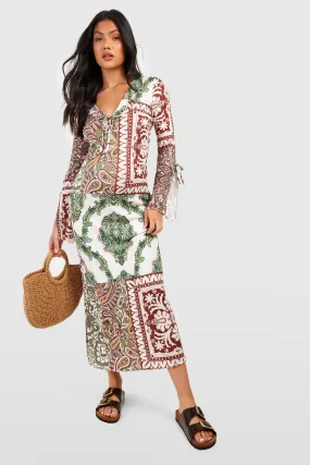 Maternity Paisley Ruffle Flare Sleeve Midi Dress