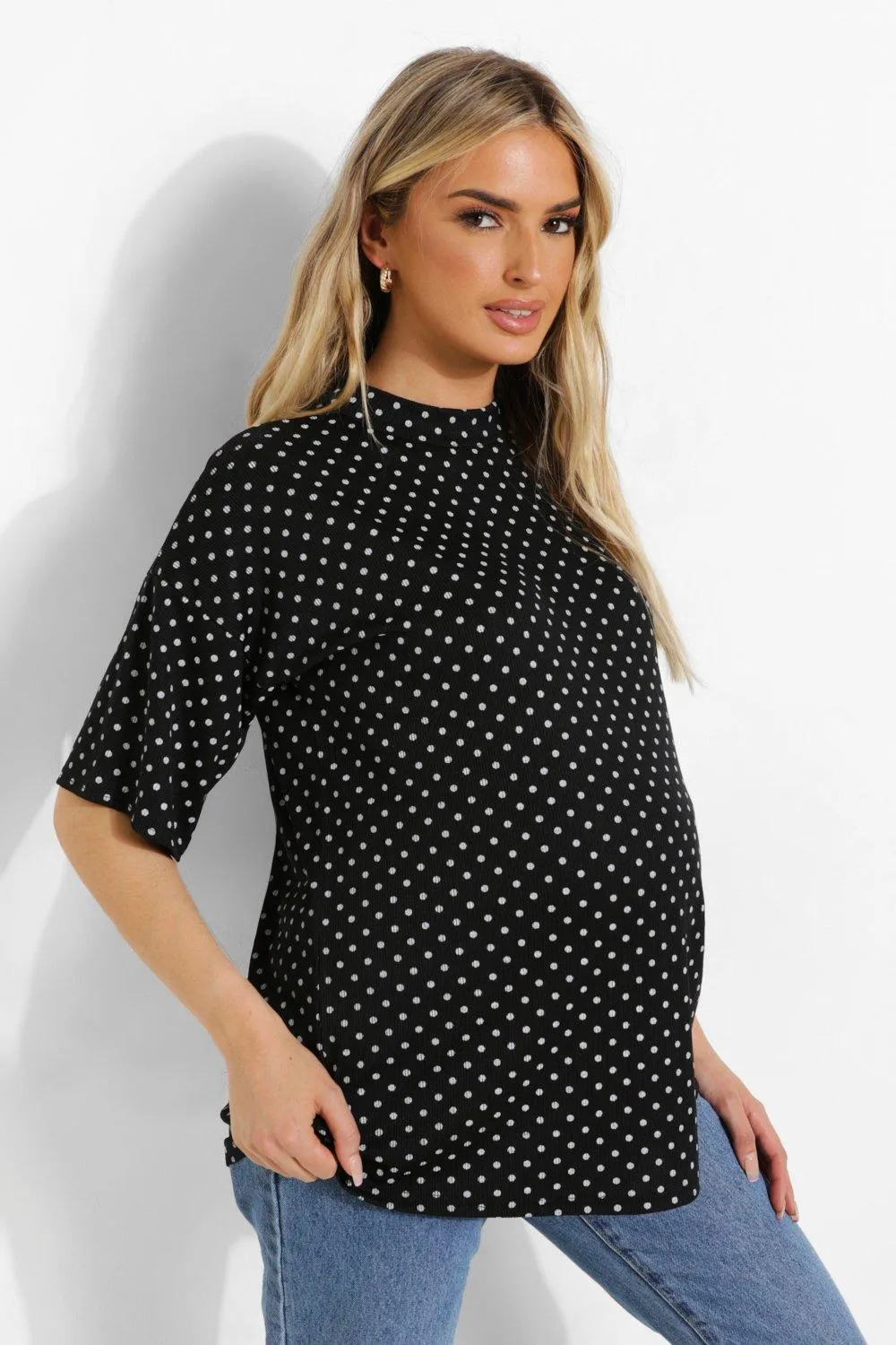 Maternity Rib Polka Dot Oversized T-shirt