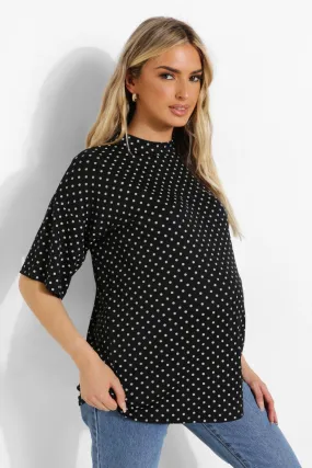 Maternity Rib Polka Dot Oversized T-shirt