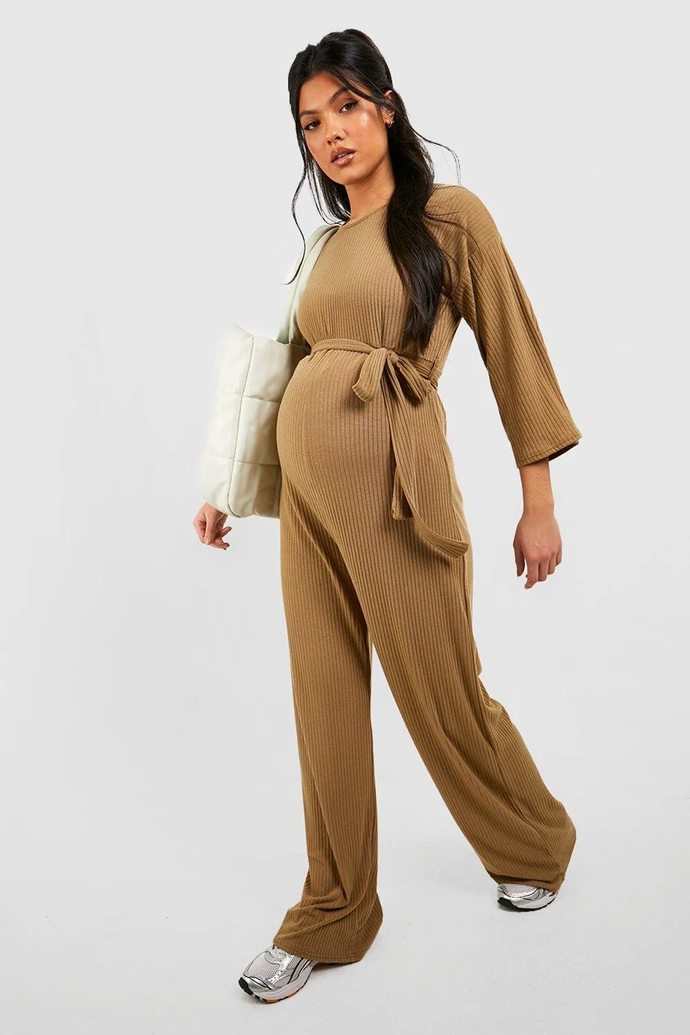 Maternity Soft Rib Belted Jumpsuit