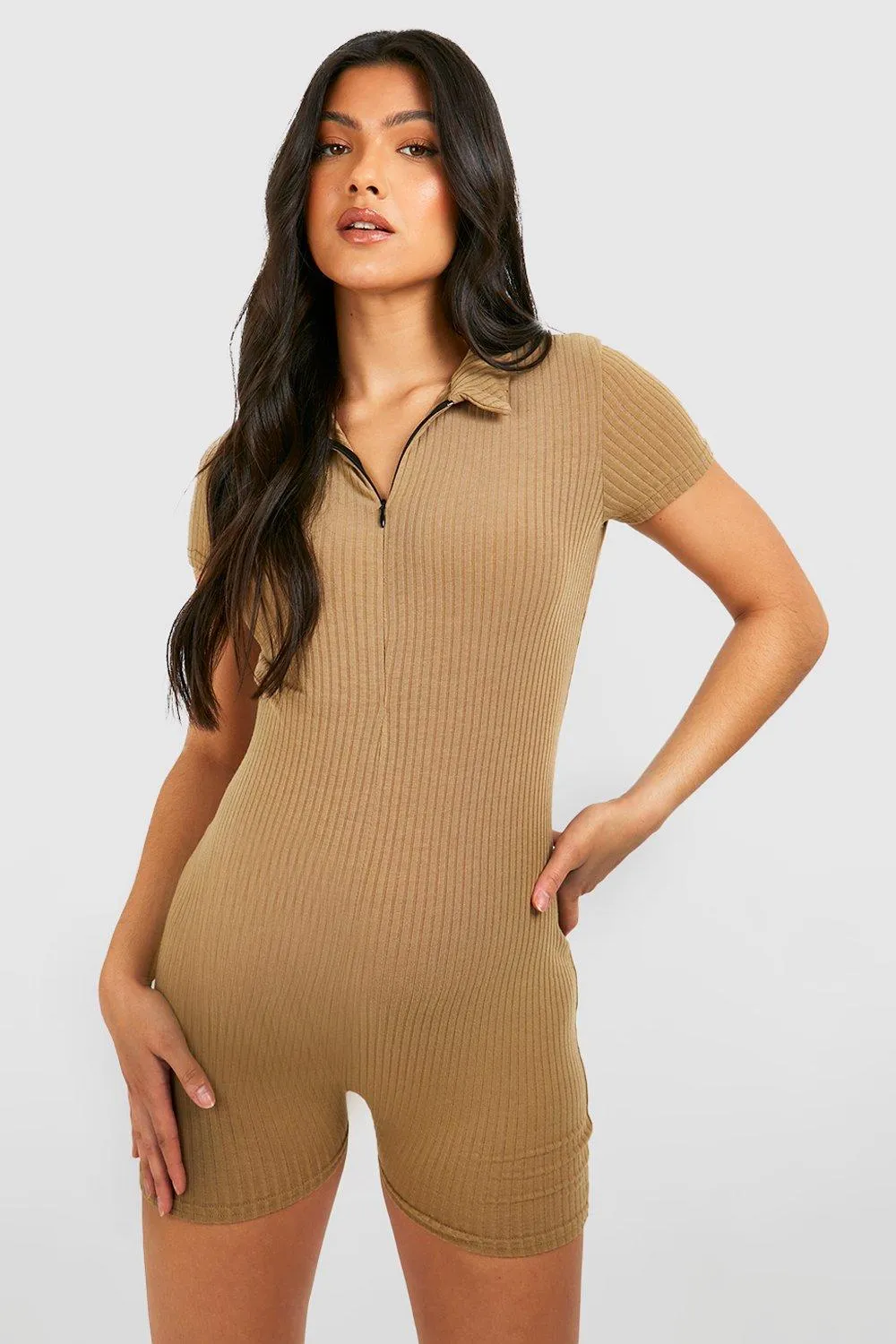 Maternity Soft Rib Collar Unitard Romper