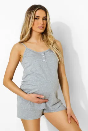 Maternity Strappy Button Front Short Set