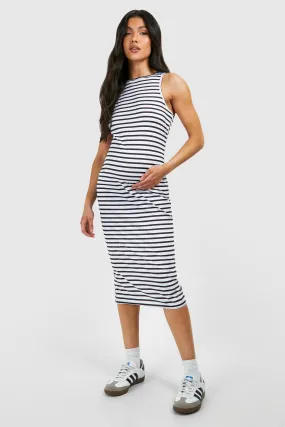 Maternity Stripe Racer Neck Midi Dress