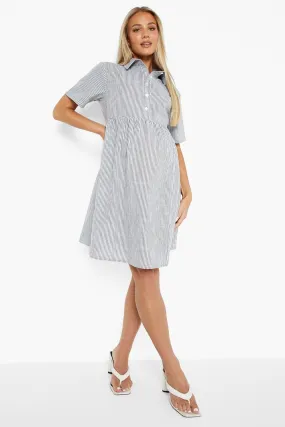 Maternity Stripe Smock Shirt Dress