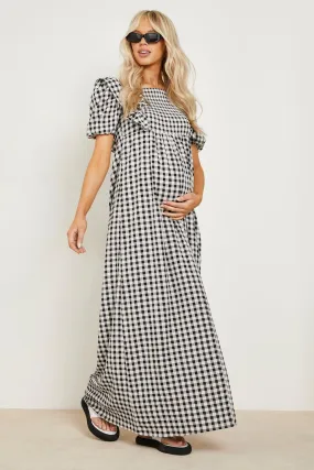 Maternity Textured Gingham Maxi Dress