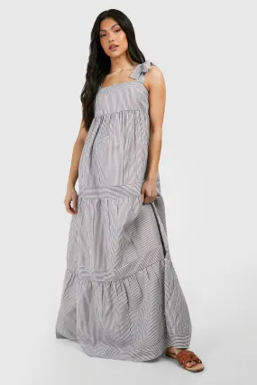 Maternity Tie Shoulder Woven Stripe Maxi Dress