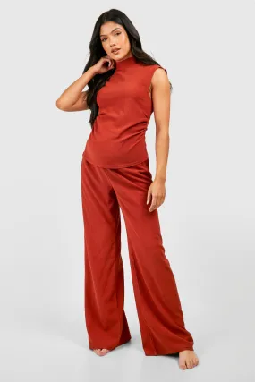 Maternity Tree Bark Textured Wide Leg Set