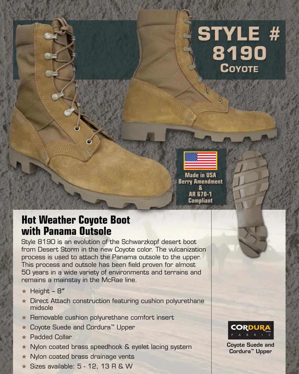 McRae Hot Weather Boot with Panama Outsole Coyote Brown USA Made