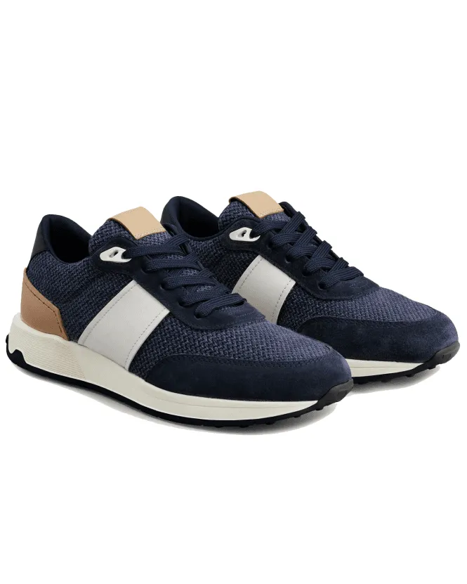 Mens Pelle e Tessuto Technico Trainers Navy Blue