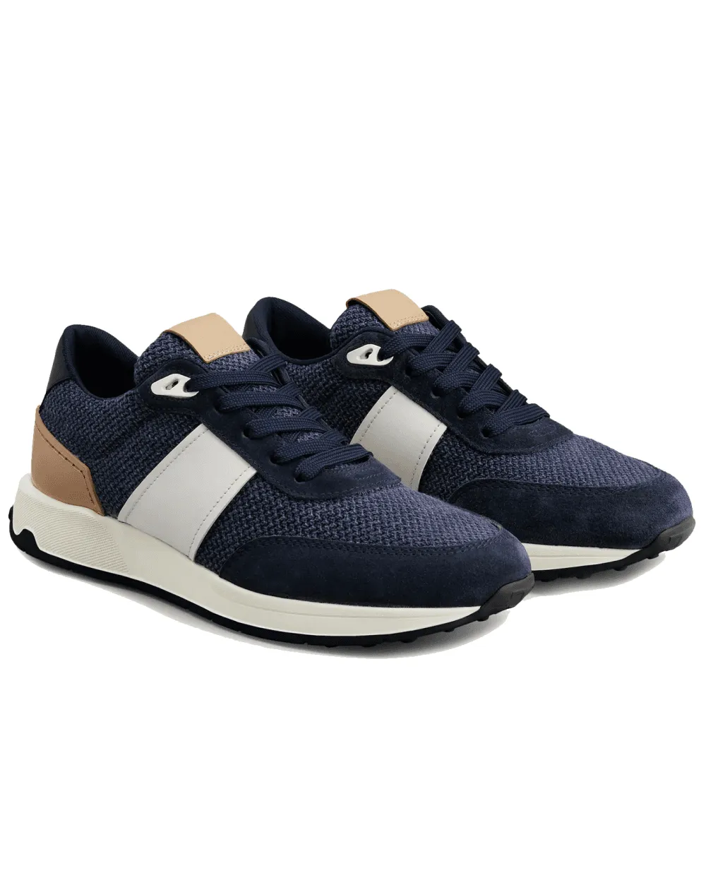 Mens Pelle e Tessuto Technico Trainers Navy Blue