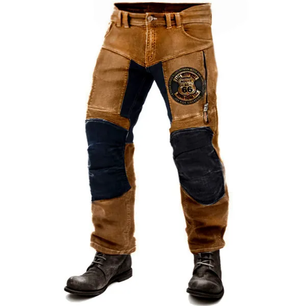 Men's Route 66 Motorcycle Pants Outdoor Vintage Yellowstone Washed Cotton Washed Zippered Pocket Trousers 