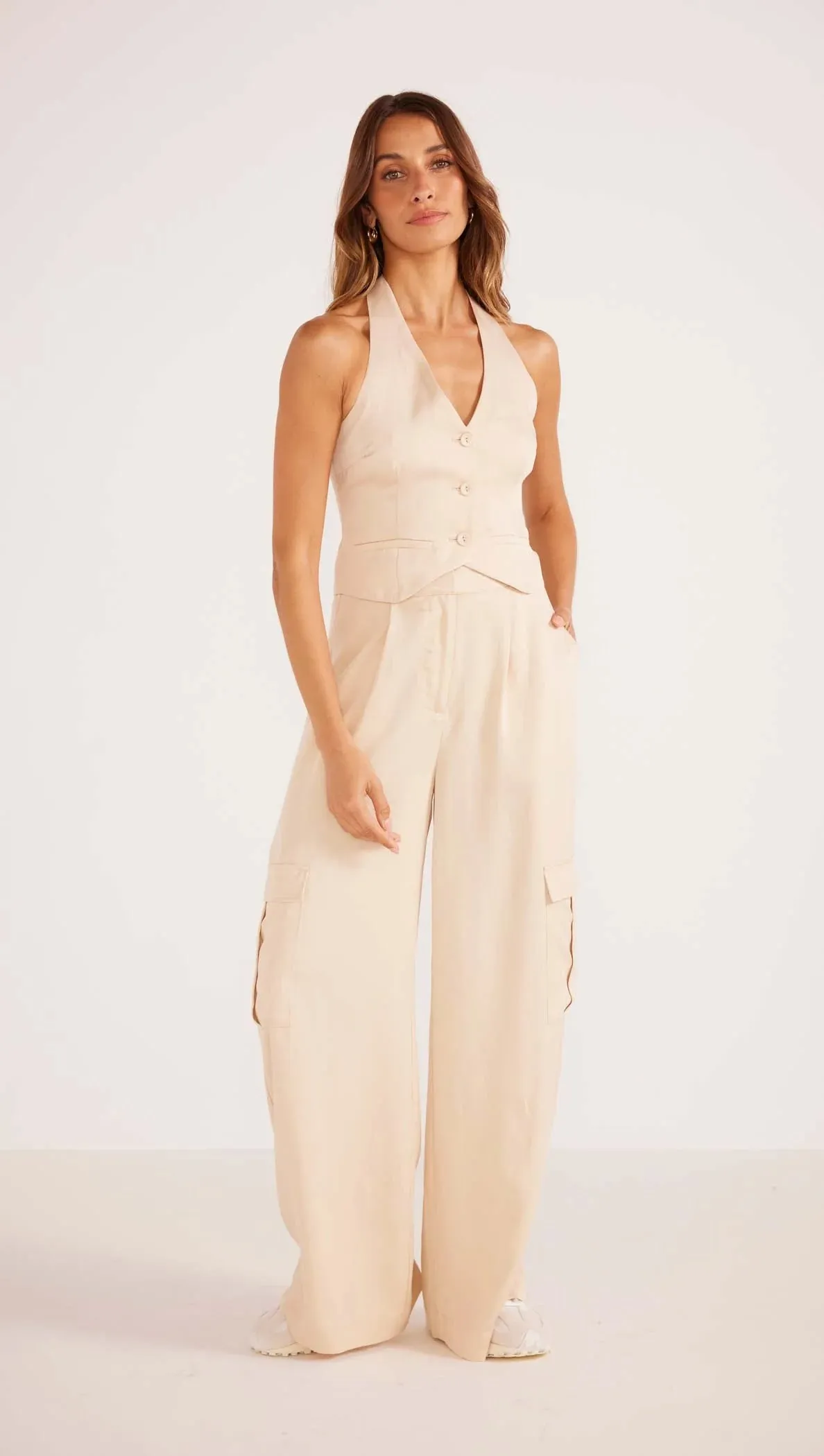 Mink Pink Fabella Halter Vest Beige