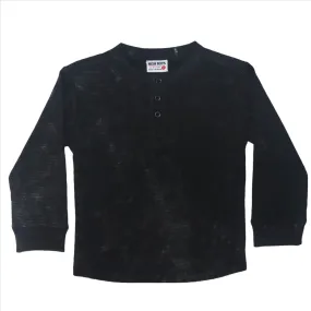 Mish Kids Long Sleeve Thermal Henley Tee, Black Enzyme